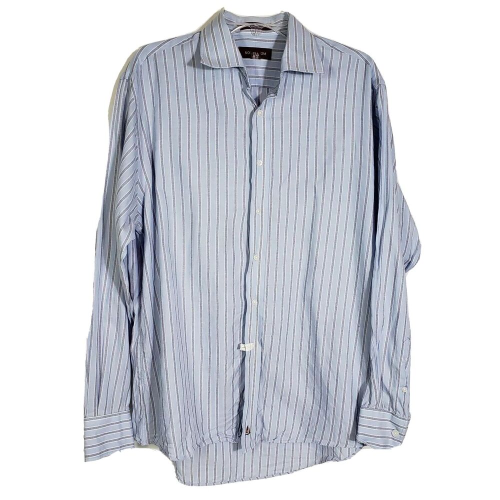 Nordstrom Dress Shirt Mens Size 16-35 Button Down Blue White Stripe Long Sleeve